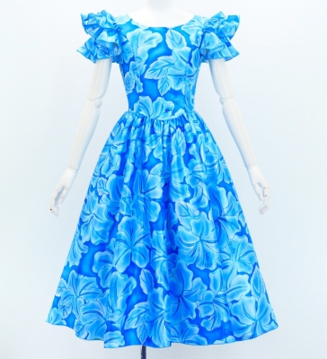 Hula Midi Dress with Hibiscus Print / Luxury Collection / Blue & Light Blue / J3100bllbl