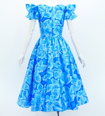 Hula Midi Dress with Hibiscus Print / Luxury Collection / Blue & Light Blue / J3100bllbl