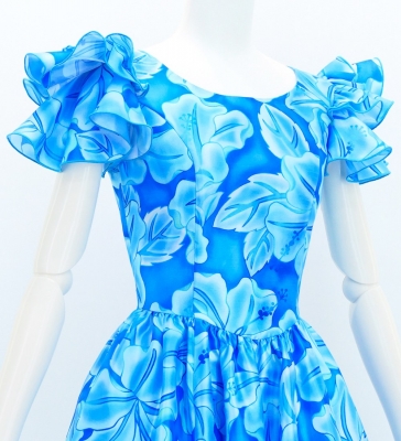 Hula Midi Dress with Hibiscus Print / Luxury Collection / Blue & Light Blue / J3100bllbl