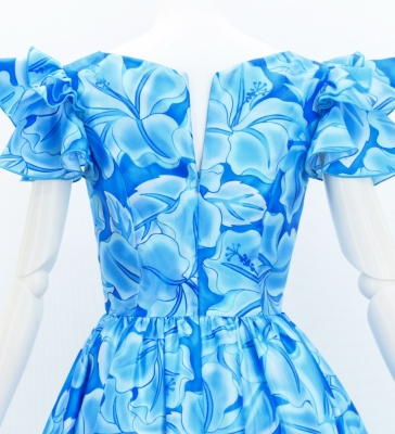 Hula Midi Dress with Hibiscus Print / Luxury Collection / Blue & Light Blue / J3100bllbl