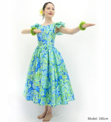 Hula Midi Dress with Hibiscus Print / Luxury Collection / Blue & Yellow Green / J3100blyegr