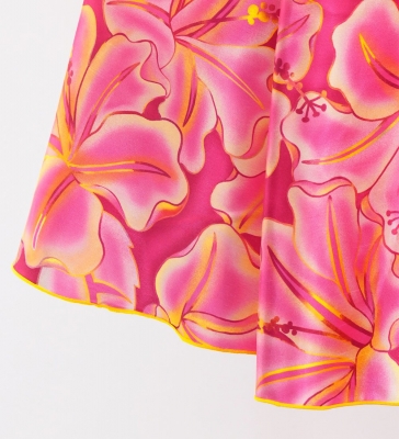 Hula Midi Dress with Hibiscus Print / Luxury Collection / Pink & Yellow / J3100piye