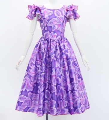 Hula Midi Dress with Hibiscus Print / Luxury Collection / Purple & Pink / J3100pupi