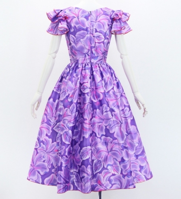 Hula Midi Dress with Hibiscus Print / Luxury Collection / Purple & Pink / J3100pupi