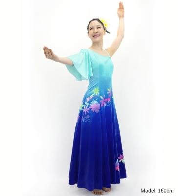 Hula One Shoulder Flare sleeve Long Dress with Velvet / Luxury Collection / Light Blue & Blue / J3102lblbl