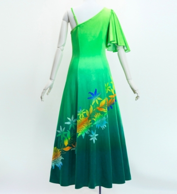Hula One Shoulder Flare sleeve Long Dress with Velvet / Luxury Collection / Light Green & Green / J3102lgrgr