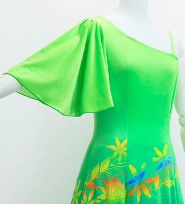 Hula One Shoulder Flare sleeve Long Dress with Velvet / Luxury Collection / Light Green & Green / J3102lgrgr