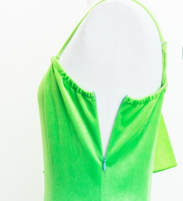 Hula One Shoulder Flare sleeve Long Dress with Velvet / Luxury Collection / Light Green & Green / J3102lgrgr