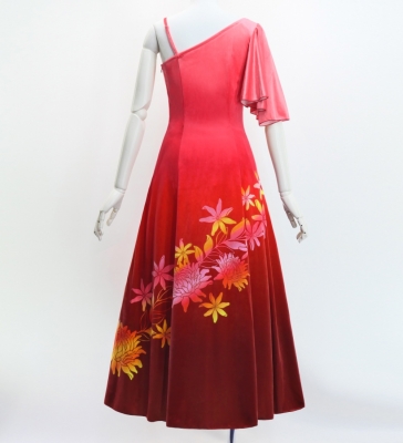 Hula One Shoulder Flare sleeve Long Dress with Velvet / Luxury Collection / Light Red & Red / J3102lrdrd