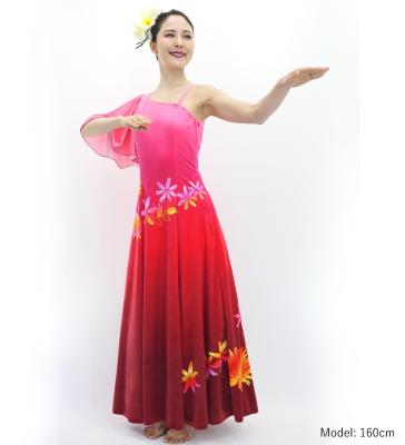 Hula One Shoulder Flare sleeve Long Dress with Velvet / Luxury Collection / Light Red & Red / J3102lrdrd