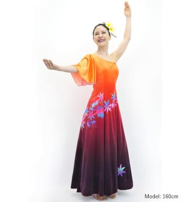 Hula One Shoulder Flare sleeve Long Dress with Velvet / Luxury Collection / Orange & Brown / J3102orbr