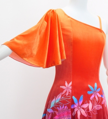 Hula One Shoulder Flare sleeve Long Dress with Velvet / Luxury Collection / Orange & Brown / J3102orbr
