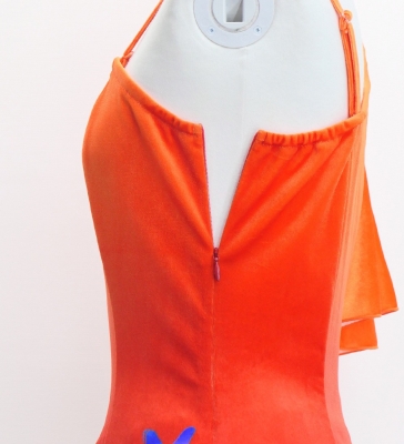 Hula One Shoulder Flare sleeve Long Dress with Velvet / Luxury Collection / Orange & Brown / J3102orbr