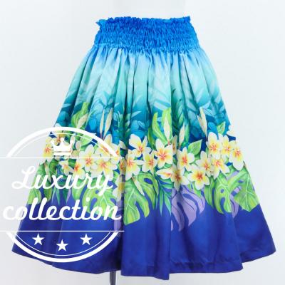 Hula Shantung Pa'u Skirt with Plumeria Lei Print / Luxury Collection / Light BL & BL / J3147lblbl