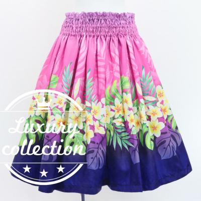 Hula Shantung Pa'u Skirt with Plumeria Lei Print / Luxury Collection / Light PU & NV / J3147lpunv