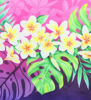 Hula Shantung Pa'u Skirt with Plumeria Lei Print / Luxury Collection / Light PU & NV / J3147lpunv