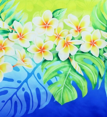 Hula Shantung Pa'u Skirt with Plumeria Lei Print / Luxury Collection / NV & BL / J3147nvbl