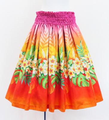 Hula Shantung Pa'u Skirt with Plumeria Lei Print / Luxury Collection / PI & OR / J3147pior