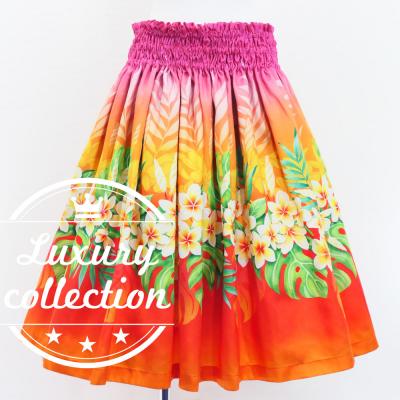 Hula Shantung Pa'u Skirt with Plumeria Lei Print / Luxury Collection / PI & OR / J3147pior