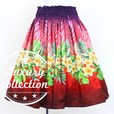 Hula Shantung Pa'u Skirt with Plumeria Lei Print / Luxury Collection / PU & RD / J3147purd