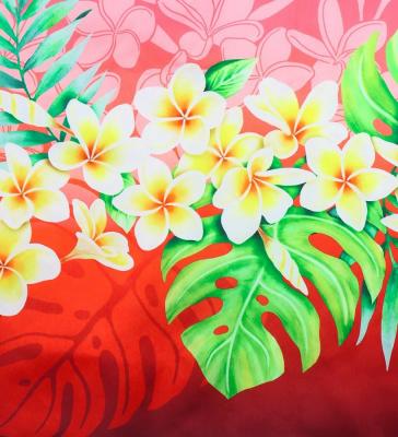 Hula Shantung Pa'u Skirt with Plumeria Lei Print / Luxury Collection / PU & RD / J3147purd