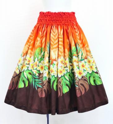 Hula Shantung Pa'u Skirt with Plumeria Lei Print / Luxury Collection / RD & BR / J3147rdbr