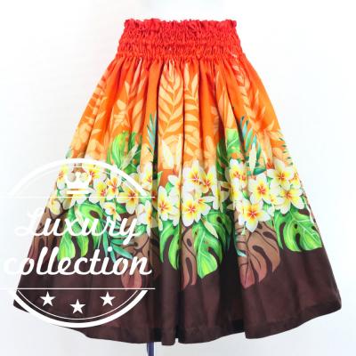 Hula Shantung Pa'u Skirt with Plumeria Lei Print / Luxury Collection / RD & BR / J3147rdbr
