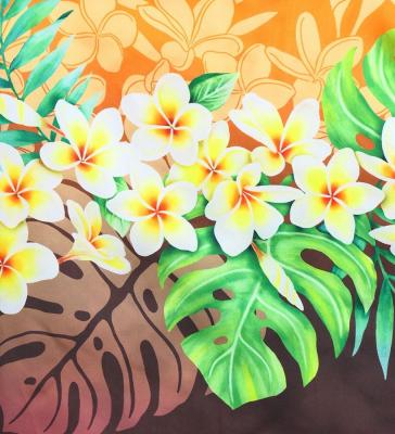 Hula Shantung Pa'u Skirt with Plumeria Lei Print / Luxury Collection / RD & BR / J3147rdbr