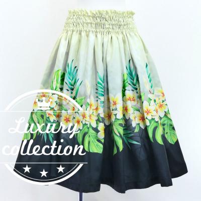 Hula Shantung Pa'u Skirt with Plumeria Lei Print / Luxury Collection / WH & BK / J3147whbk