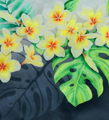 Hula Shantung Pa'u Skirt with Plumeria Lei Print / Luxury Collection / WH & BK / J3147whbk
