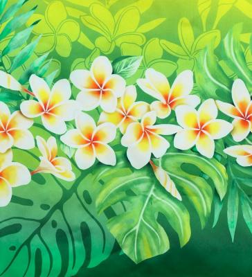 Hula Shantung Pa'u Skirt with Plumeria Lei Print / Luxury Collection / YE & GR / J3147yegr
