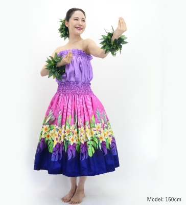 Hula Blouse & Pa'u Set-Up with Plumeria Lei Print / Luxury Collection / J3148lpunv