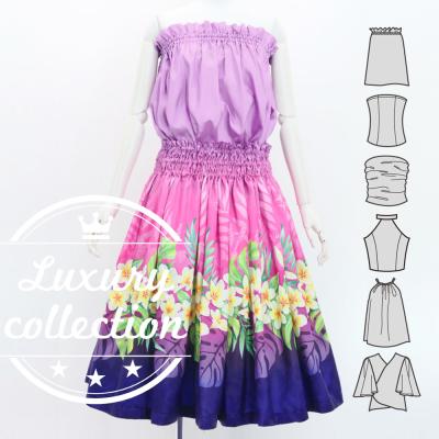 Hula Blouse & Pa'u Set-Up with Plumeria Lei Print / Luxury Collection / J3148lpunv