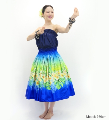 Hula Blouse & Pa'u Set-Up with Plumeria Lei Print / Luxury Collection / J3148nvbl
