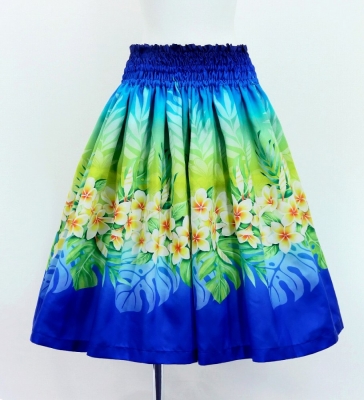 Hula Blouse & Pa'u Set-Up with Plumeria Lei Print / Luxury Collection / J3148nvbl