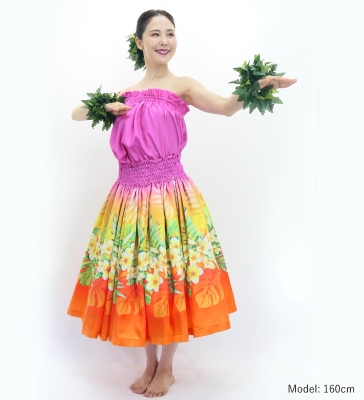 Hula Blouse & Pa'u Set-Up with Plumeria Lei Print / Luxury Collection / J3148pior