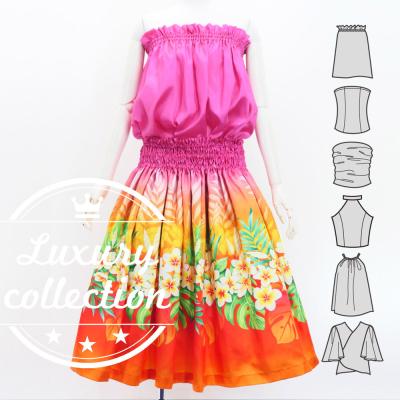 Hula Blouse & Pa'u Set-Up with Plumeria Lei Print / Luxury Collection / J3148pior