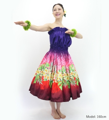 Hula Blouse & Pa'u Set-Up with Plumeria Lei Print / Luxury Collection / J3148purd