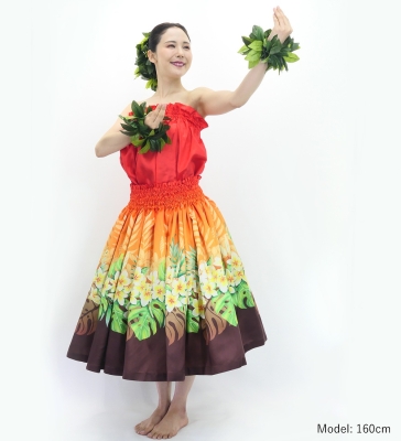 Hula Blouse & Pa'u Set-Up with Plumeria Lei Print / Luxury Collection / J3148rdbr