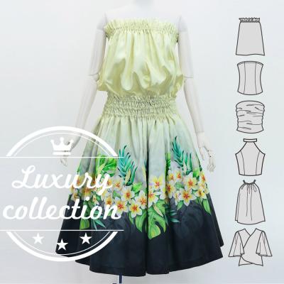 Hula Blouse & Pa'u Set-Up with Plumeria Lei Print / Luxury Collection / J3148whbk