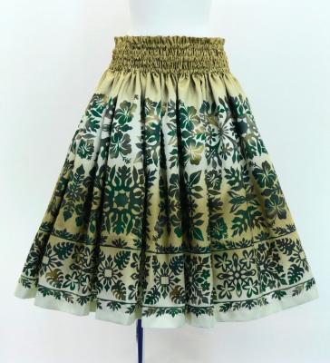 Hula Shantung Pa'u Skirt with Hawaiian Quilt Print / Luxury Collection / J3149-4