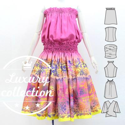 Hula Blouse & Pa'u Set-Up with Hawaiian Quilt Print / Luxury Collection / J3150-1