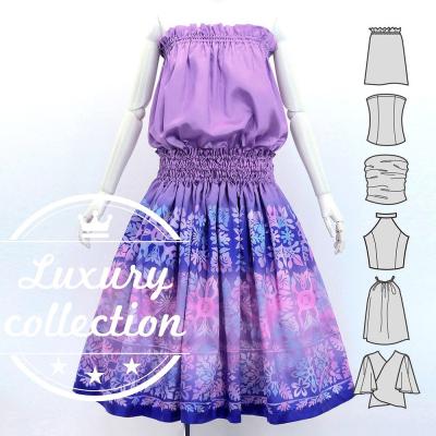 Hula Blouse & Pa'u Set-Up with Hawaiian Quilt Print / Luxury Collection / J3150-2
