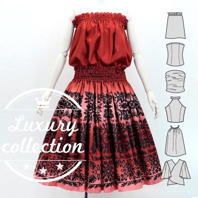 Hula Blouse & Pa'u Set-Up with Hawaiian Quilt Print / Luxury Collection / J3150-3