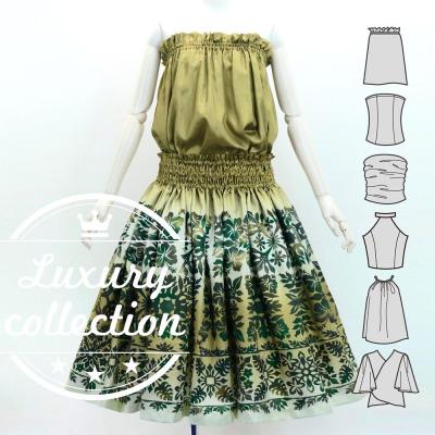 Hula Blouse & Pa'u Set-Up with Hawaiian Quilt Print / Luxury Collection /J3150-4