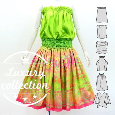Hula Blouse & Pa'u Set-Up with Hawaiian Quilt Print / Luxury Collection / J3150-5
