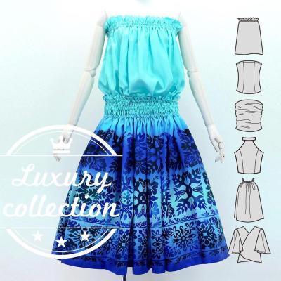 Hula Blouse & Pa'u Set-Up with Hawaiian Quilt Print / Luxury Collection / J3150-6