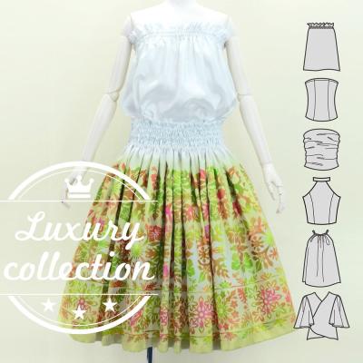 Hula Blouse & Pa'u Set-Up with Hawaiian Quilt Print / Luxury Collection / J3150-8