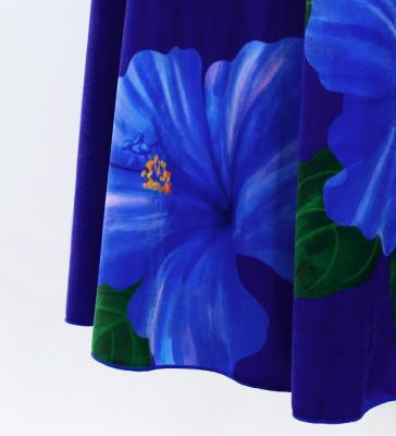 Hula Long Hibiscus Dress with Velvet / Luxury Collection / Blue & Navy/ J3151blnv