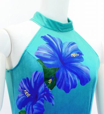 Hula Long Hibiscus Dress with Velvet / Luxury Collection / Blue & Navy/ J3151blnv